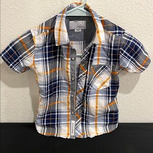 Craft + Flow Blue and Orange Plaid Button Down Shirt
